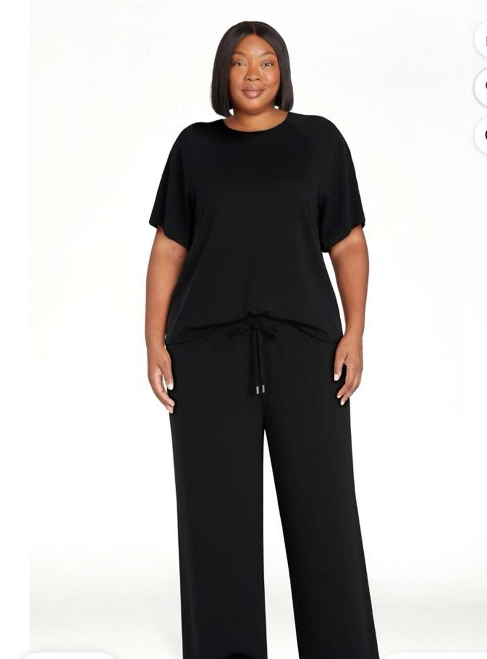 Joyspun Women's French Terry Lounge Sleep Top & Capri Pants Set Medium Black